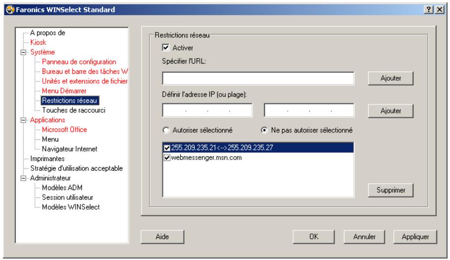 FARONICS WINSELECT STANDARD - Limitations de réseau - 2