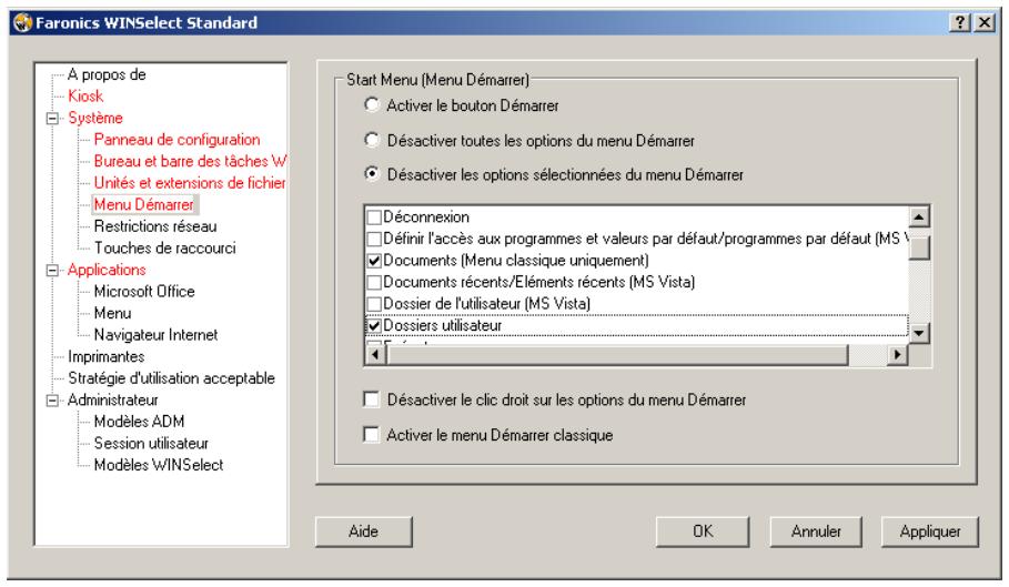FARONICS WINSELECT STANDARD - Menu Démarrer - 1