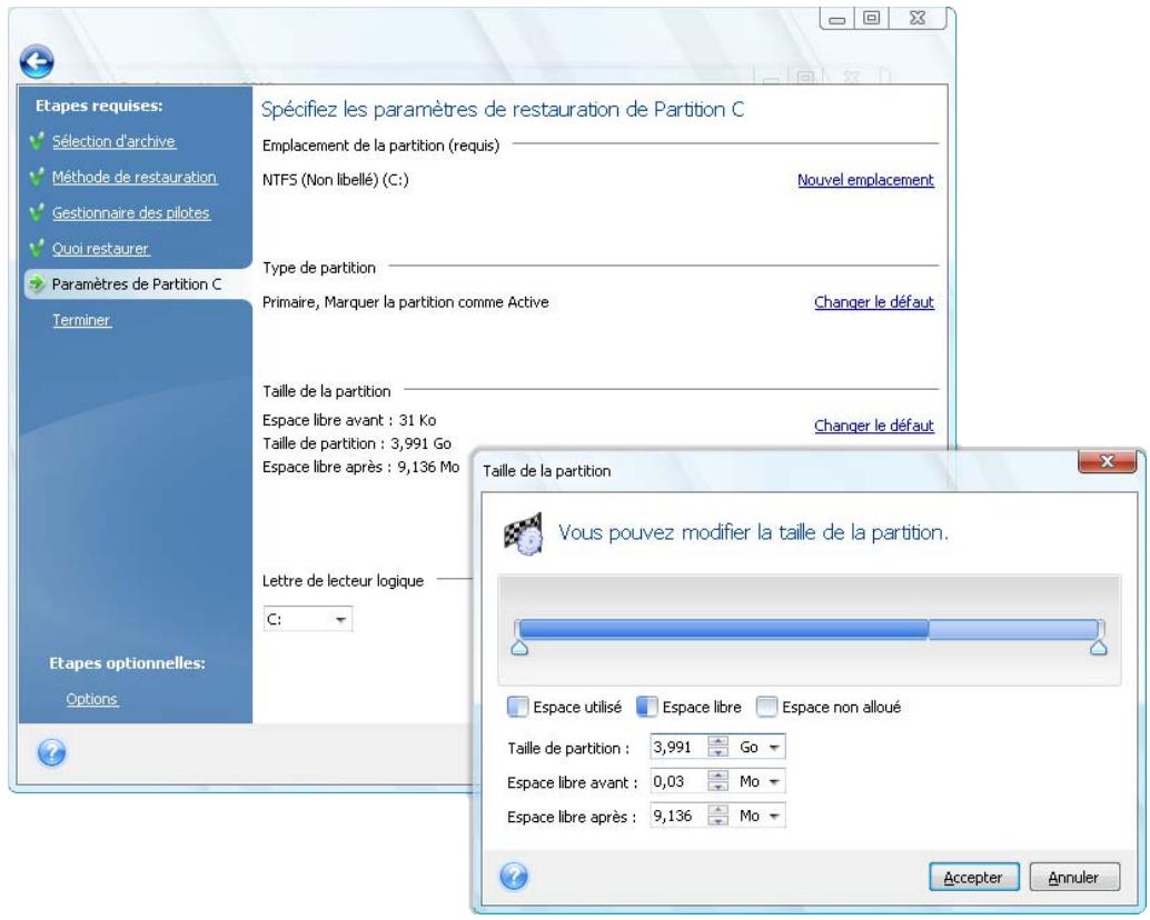 ACRONIS TRUE IMAGE HOME 2010 - Modification de l'emplacement et de la taille de la partition restaurée - 1