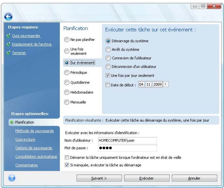 ACRONIS TRUE IMAGE HOME 2010 - Définir l'exécution sur événement - 1