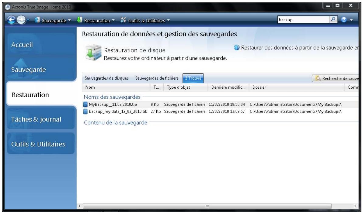 ACRONIS TRUE IMAGE HOME 2010 - Recherche - 1