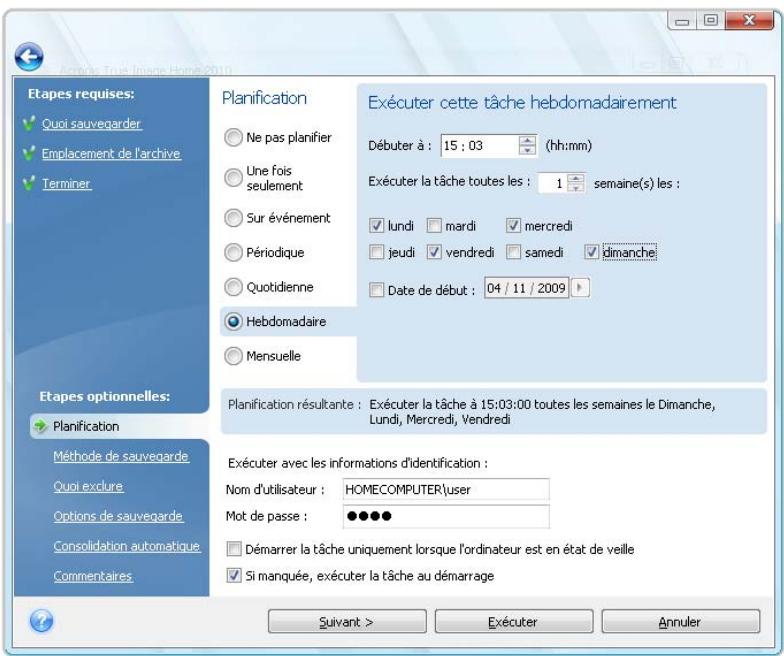 ACRONIS TRUE IMAGE HOME 2010 - Configurer une exécution hebdomadaire - 1