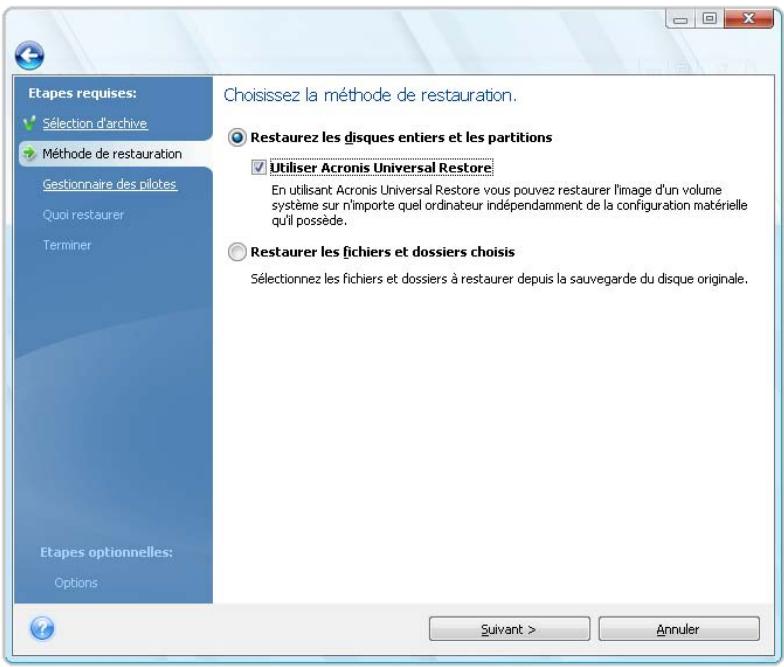 ACRONIS TRUE IMAGE HOME 2010 - Sélection de la méthode de restauration - 1