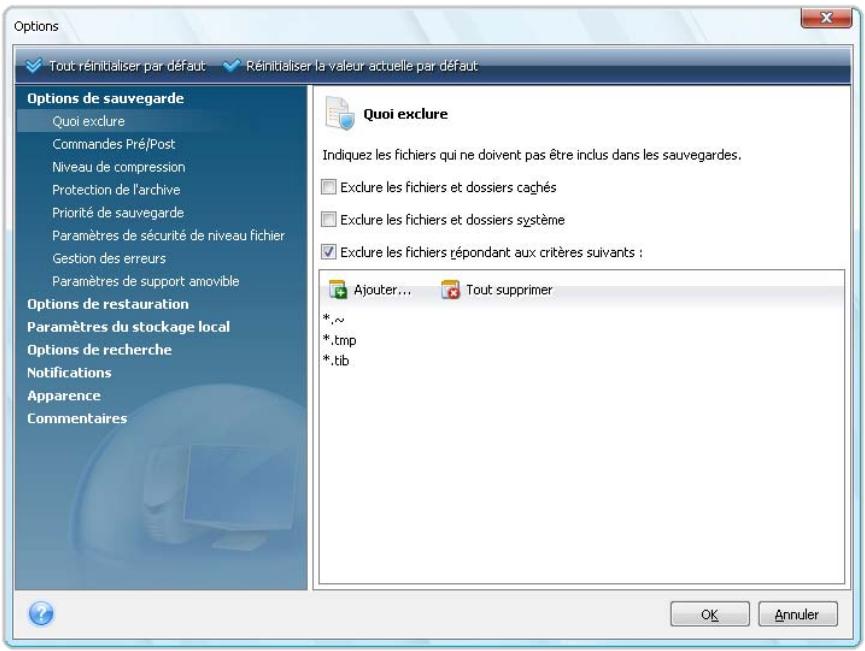 ACRONIS TRUE IMAGE HOME 2010 - Écran Options - 1