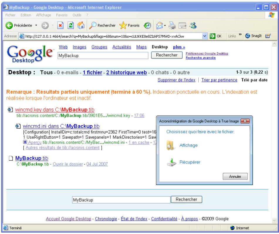 ACRONIS TRUE IMAGE HOME 2010 - Utilisation de Google Desktop avec Acronis True Image Home 2010 Netbook Edition - 5