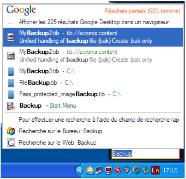 ACRONIS TRUE IMAGE HOME 2010 - Utilisation de Google Desktop avec Acronis True Image Home 2010 Netbook Edition - 3