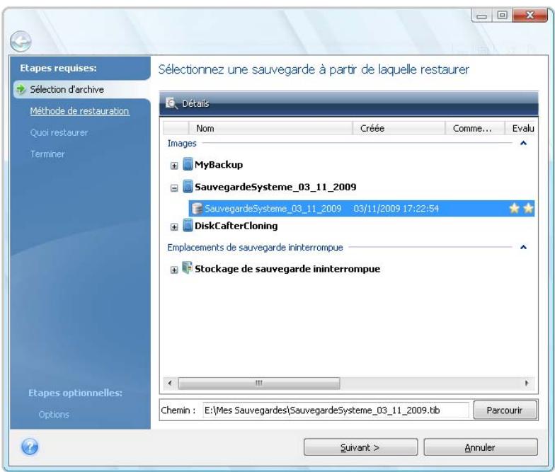 ACRONIS TRUE IMAGE HOME 2010 - Sélection de la sauvegarde - 1