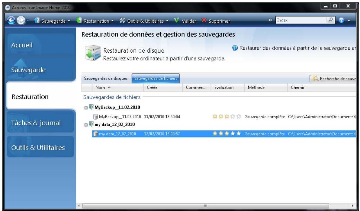 ACRONIS TRUE IMAGE HOME 2010 - Gestion des sauvegardes - 1