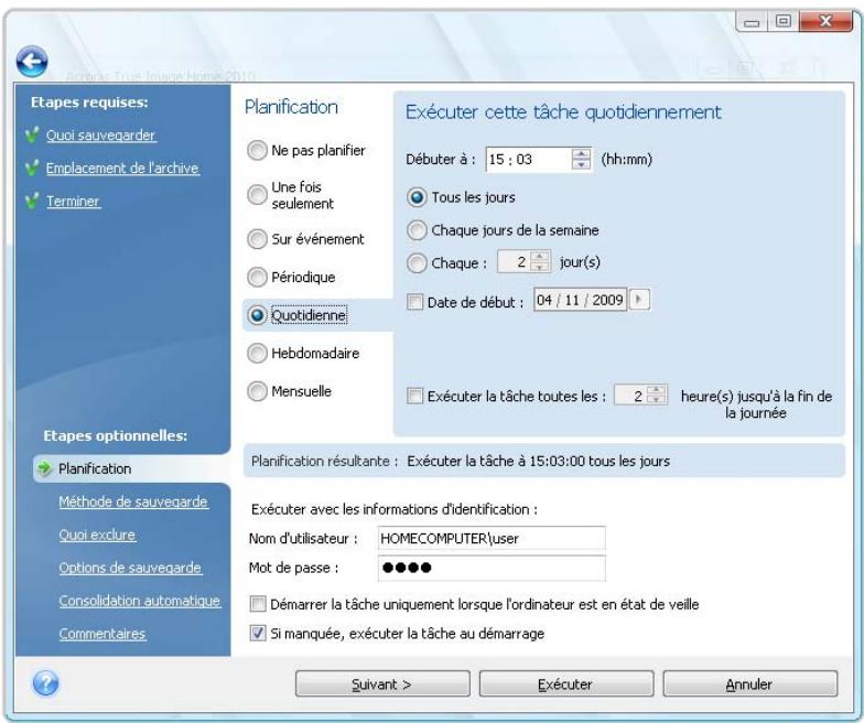 ACRONIS TRUE IMAGE HOME 2010 - Configurer une exécution quotidienne - 1