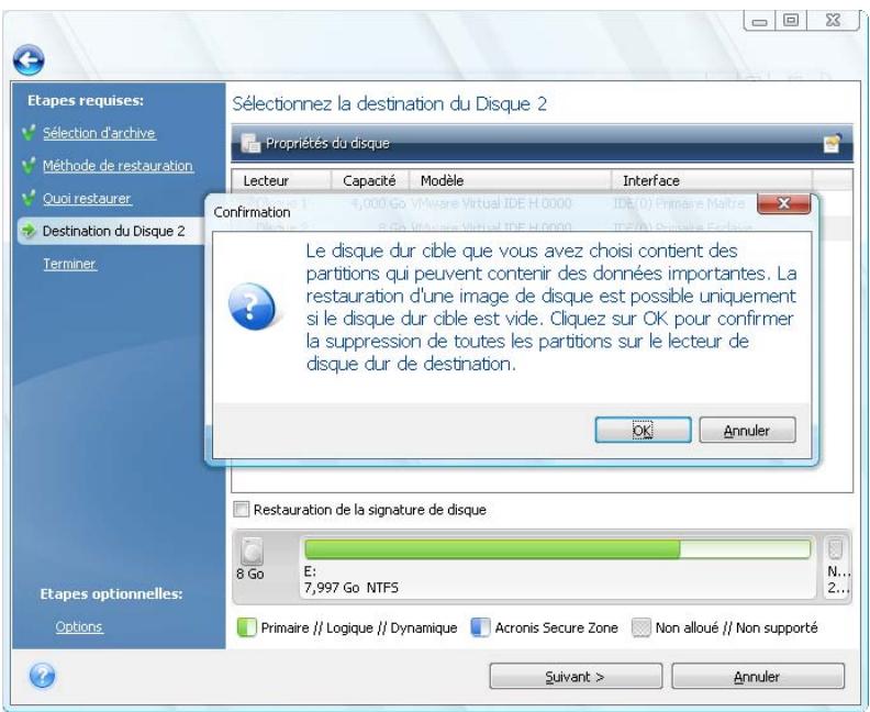 ACRONIS TRUE IMAGE HOME 2010 - Sélectionner un disque/une partition cible - 1