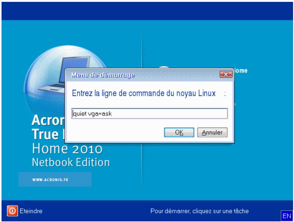 ACRONIS TRUE IMAGE HOME 2010 - Sélection du mode vidéo lors du démarrage effectué à partir du support de secours - 1