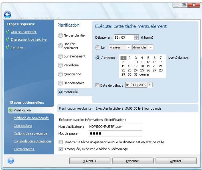 ACRONIS TRUE IMAGE HOME 2010 - Configurer une exécution mensuelle - 1