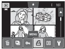 NIKON COOLPIX S4200 - Basculez en mode de visualisation par planche d'imagettes (33), touche l'onglet MENU pour afficher les options de menu et touche. - 1