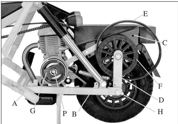 DI BLASI R7 - Courroie primaire (E), courroie secondaire dentée (M), poulie réceptrice (F) (fig. 19) - 1