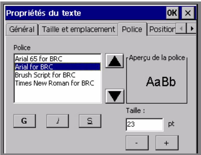 BRADY GLOBALMARK - Définition des options de l'onglet Police - 1