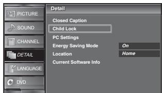 SYLVANIA LD320SSX - Use [Cursor ▲/▼] to select "Child Lock", then press [ENTER]. - 2