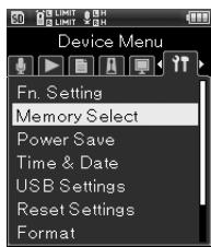 OLYMPUS LS-20 - [Menu]  [Menu Système]  [Sélect mémoire] - 1