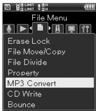 OLYMPUS LS-20 - [Menu]→[Menu fichier]→ [Convertir MP3] - 1