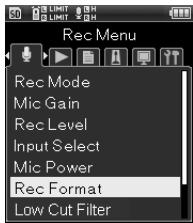 OLYMPUS LS-20 - [Menu]→[Menu enregistr.]  [Format enregistr.] - 1