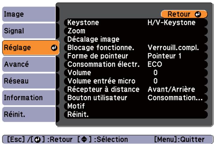 EPSON EB-425W - Menu réglage - 1