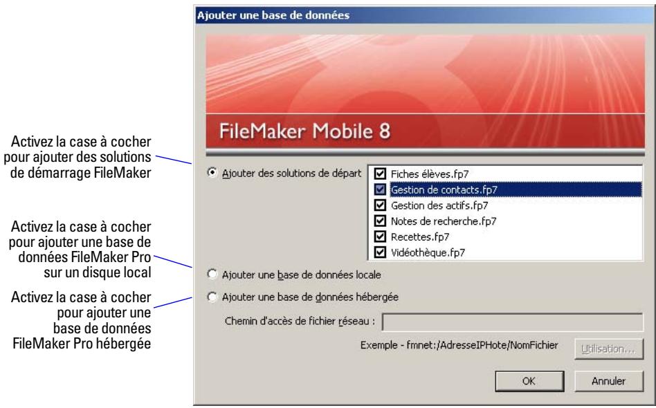 FILEMAKER MOBILE 8 - Ajout des bases de données filemaker pro à partager avec l'ordinateur de poche - 1