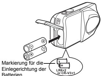 OLIMPUS D575 ZOOM - Legen Sie die Batterien wie in der Abbildung gezeigt mit der richtigen Polarität ein. - 1