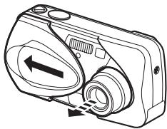 OLIMPUS D575 ZOOM - Power on: Open the lens barrier fully. - 1