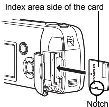 OLIMPUS D575 ZOOM - Face the card the correct way and insert it into the card slot as shown in the illustration. - 1