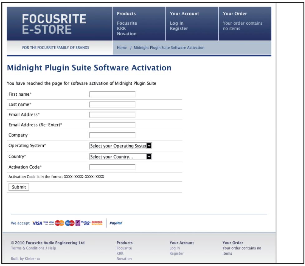 FOCUSRITE MIDNIGHT PLUG-IN SUITE - Étape 1 : Submit Activation Request (soumettre la demande d'activation). - 2