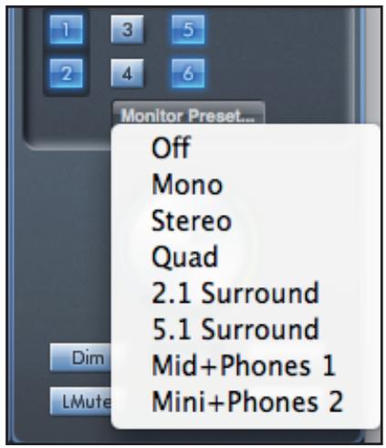 FOCUSRITE SAFFIRE PRO 24 DSP - Menu déroulant de préréglages d'écoute (Monitor Preset) - 1