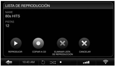 LISTA DE REPRODUCCIÓN NAME 80s HITS PISTAS 12 REPRODUCIR COPIAR A CD ELIMINAR LISTA DE REPRODUCCIÓN CANCELAR 10:43 AM