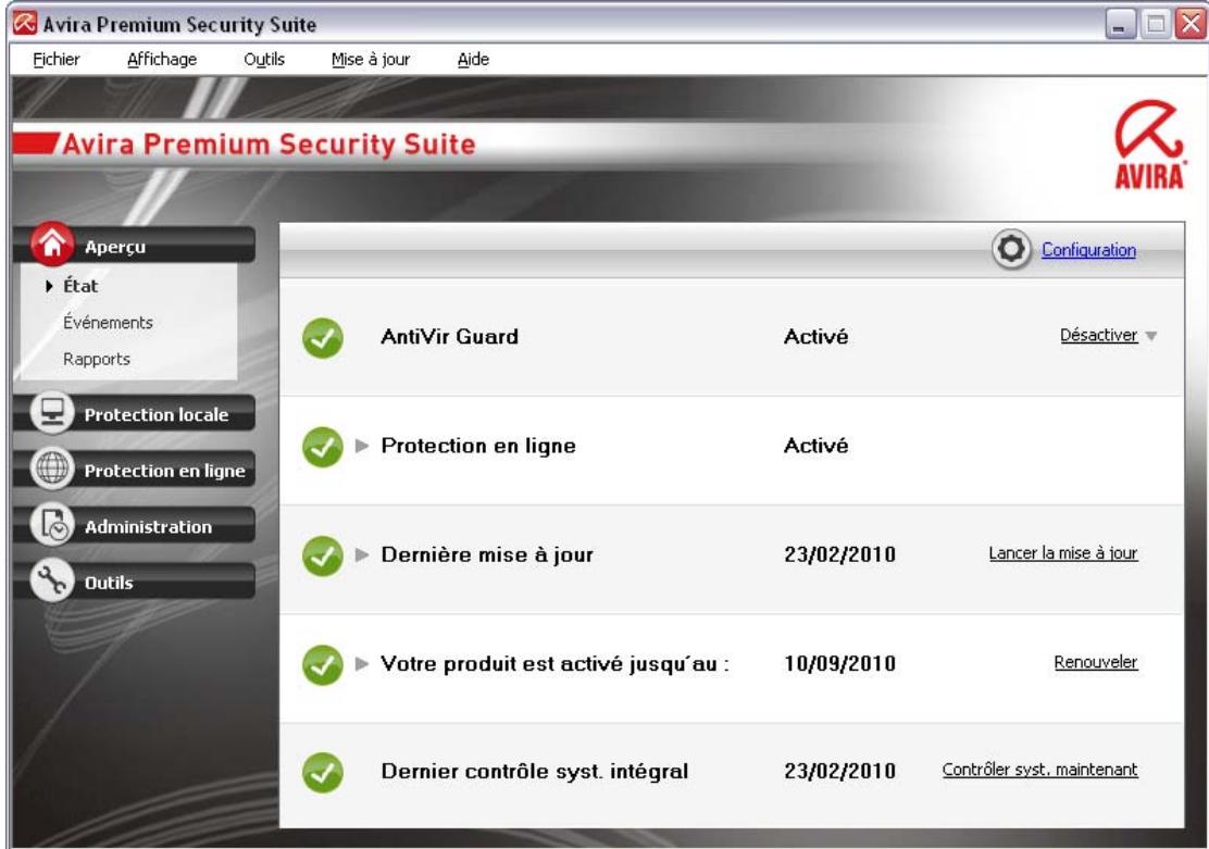 AVIRA PREMIUM SECURITY SUITE - Interface et commande - 1
