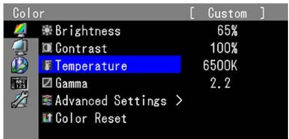 EIZO COLORGRAPHIC CG275W - Affichage du menu de réglage - 3