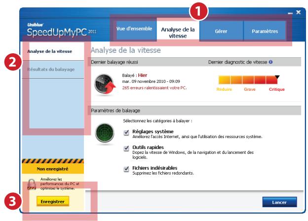 UNIBLUE SPEEDUPMYPC - Vue d'ensemble de l'interface - 1