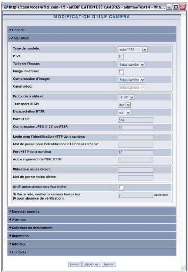 CAMTRACE V6.10.00 - Déclaration manuelle des caméras - 2