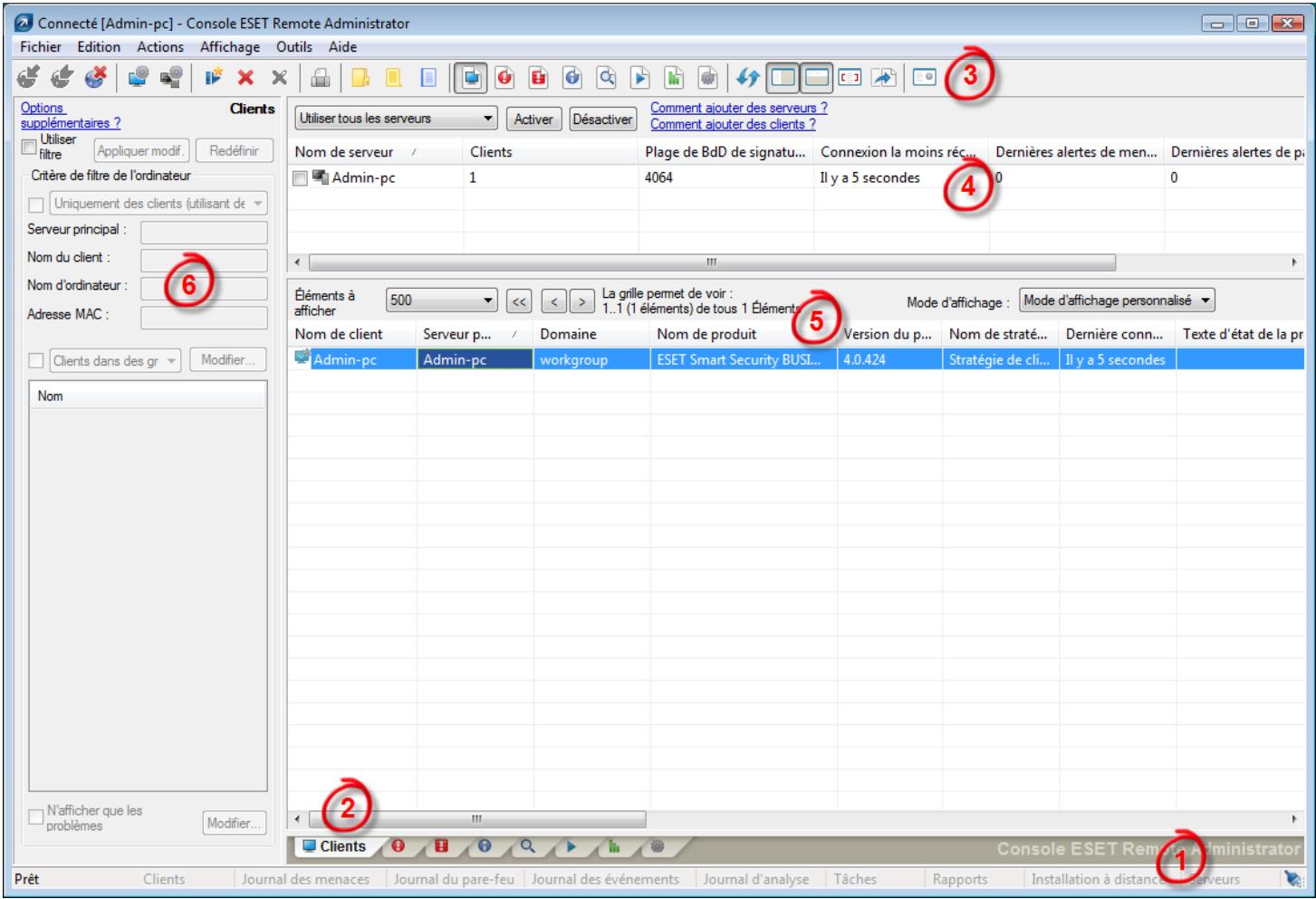 ESET REMOTE ADMINISTRATOR - ERAC - Fenêtre principale - 1