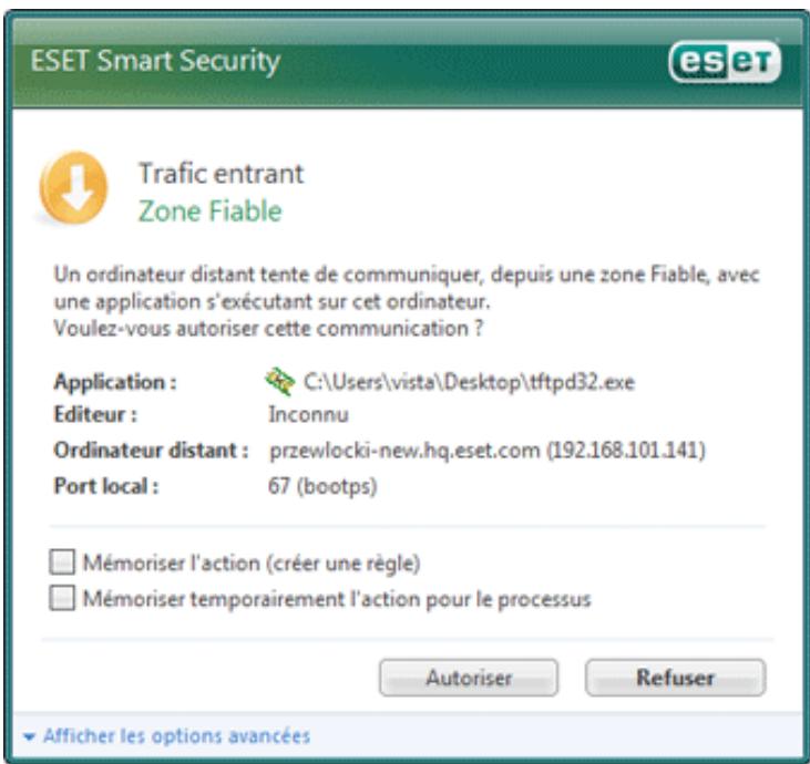ESET SMART SECURITY - Établissement d'une connexion - détection - 1