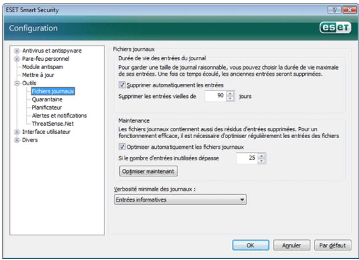 ESET SMART SECURITY - Maintenance des journaux - 1