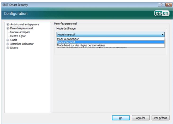 ESET SMART SECURITY - Modes de filtrage - 1