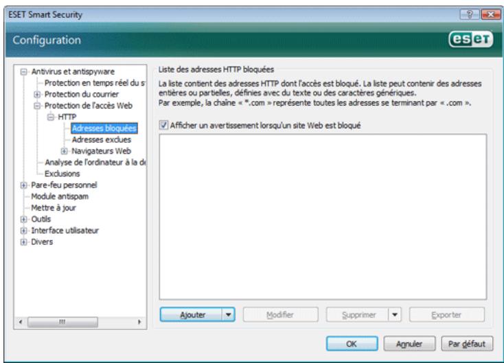 ESET SMART SECURITY - Adresses bloquées/exclues - 1