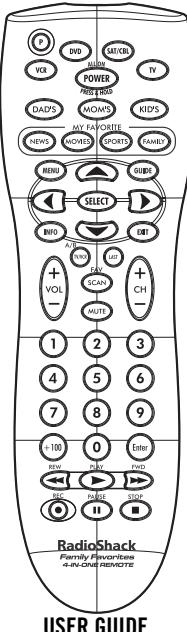 RADIOSHACK 4-IN-1 FAMILY FAVORITES REMOTE - Remote - 1