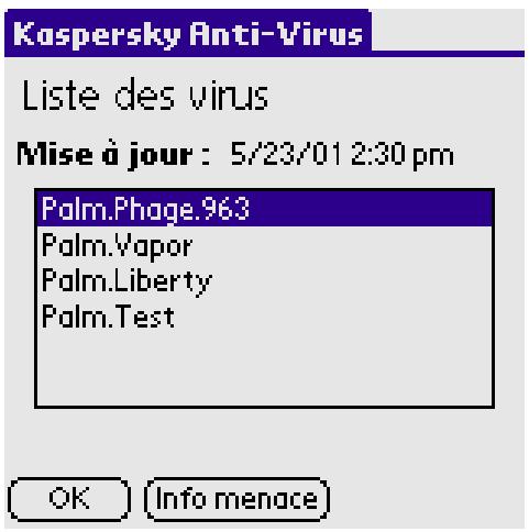 KAPERSKY ANTI-VIRUS - 4.4.Affichage de la liste des virus connus - 2