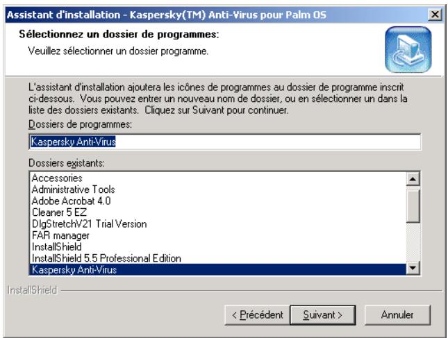 KAPERSKY ANTI-VIRUS - Étape 5. Choix du nom du groupe d'applications du menu Demarrer\Programmes - 1