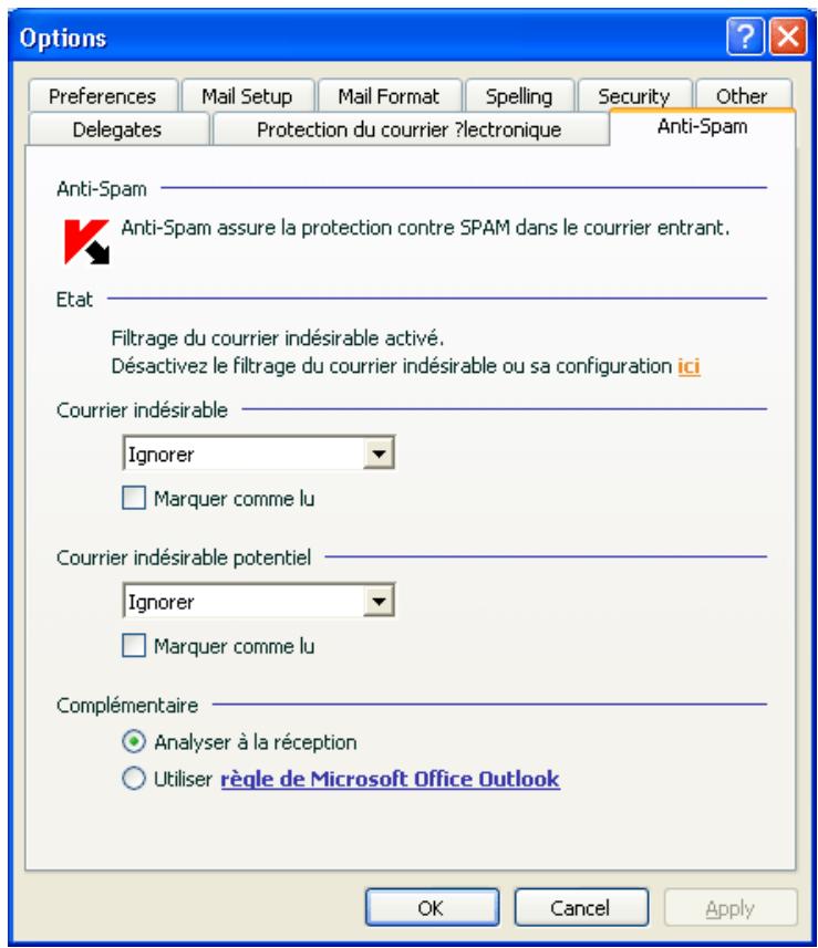 KAPERSKY INTERNET SECURITY 7.0 - Configuration du traitement du courrier indésirable dans Microsoft Office Outlook - 1
