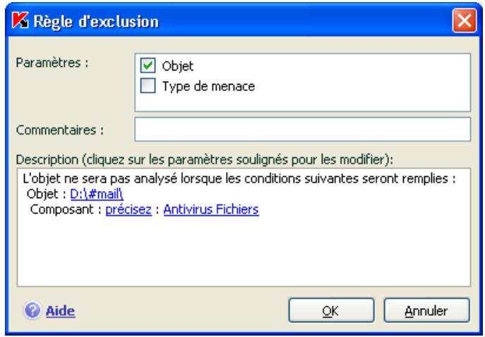KAPERSKY INTERNET SECURITY 7.0 - Ajout d'exclusion sur l'onglet Regles d'exclusion : - 1