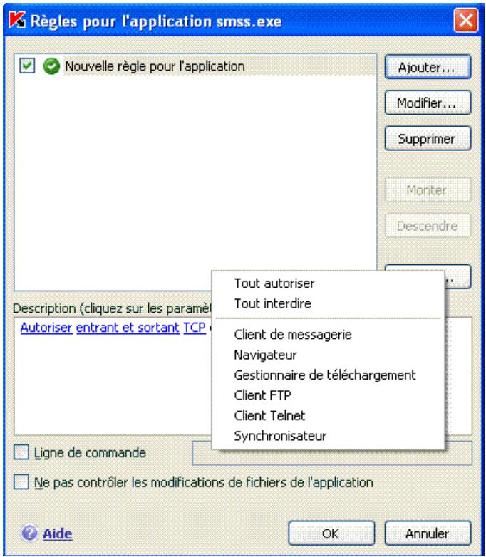 KAPERSKY INTERNET SECURITY 7.0 - Création d'une règle sur la base d'un modele - 1