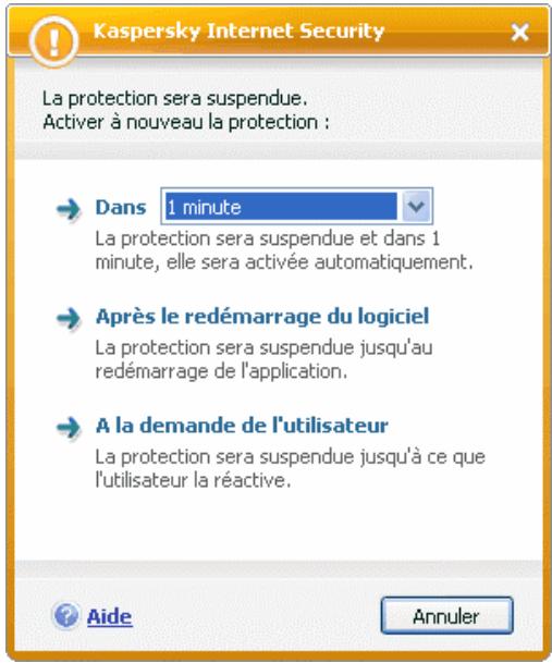 KAPERSKY INTERNET SECURITY 7.0 - Suspension de la protection - 1