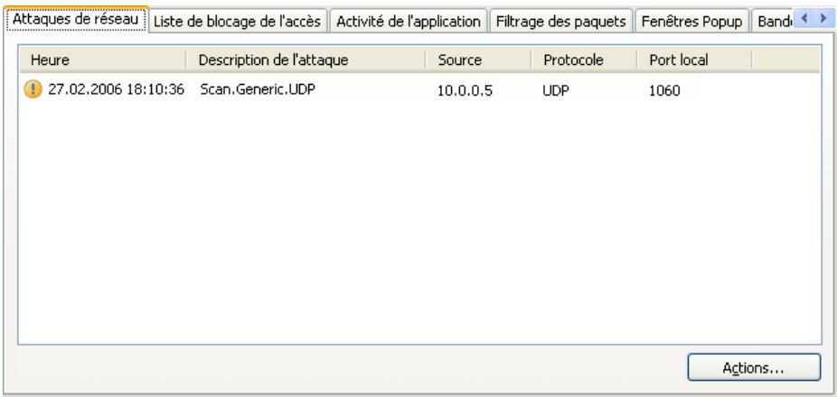 KAPERSKY INTERNET SECURITY 7.0 - Onglet Attaques de réseau - 1