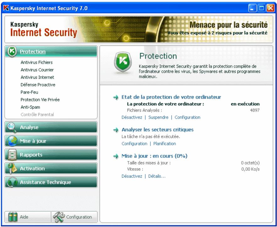 KAPERSKY INTERNET SECURITY 7.0 - Fenêtre principale du logiciel - 1