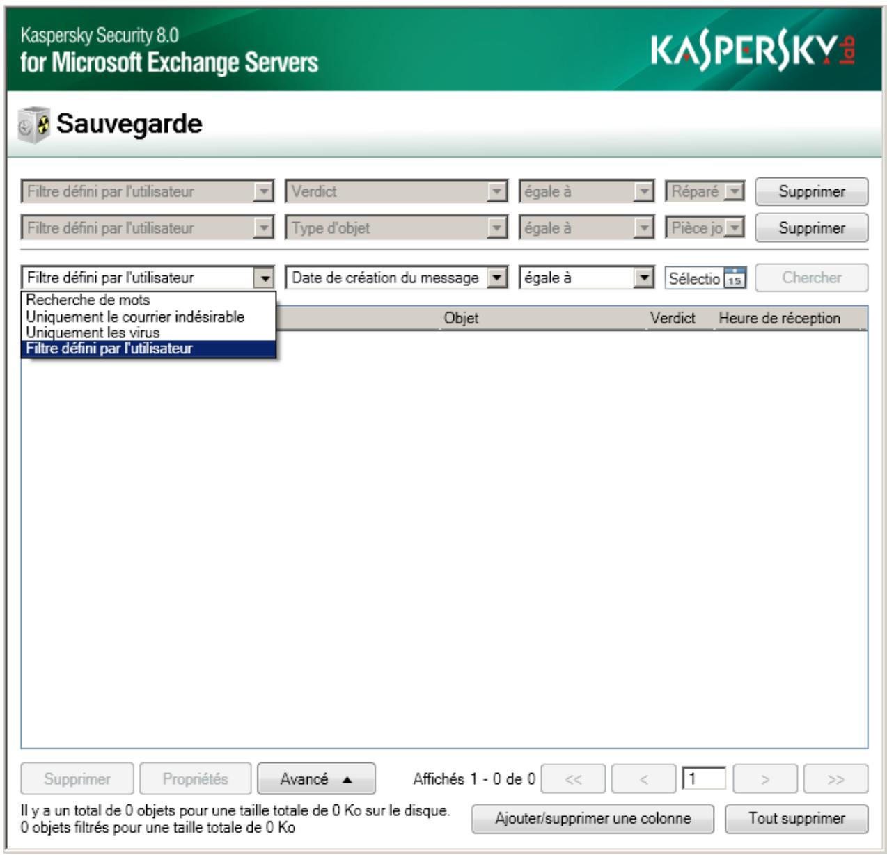 KASPERSKY LAB SECURITY 8.0 - FILTRAGE DE LA SAUVEGARDE - 1